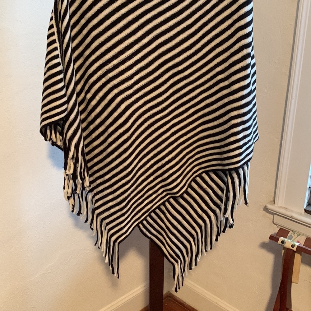 Chico’s Black & White Striped Turtleneck Poncho - Picture 6 of 8